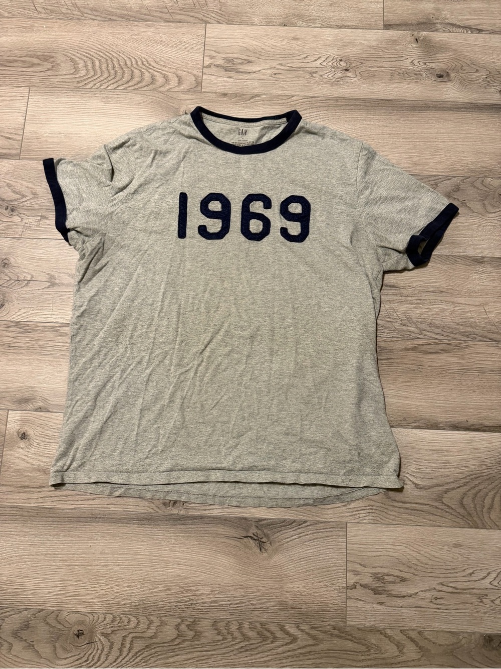GAP Gray Ringer Tee with Navy '1969' Graphic